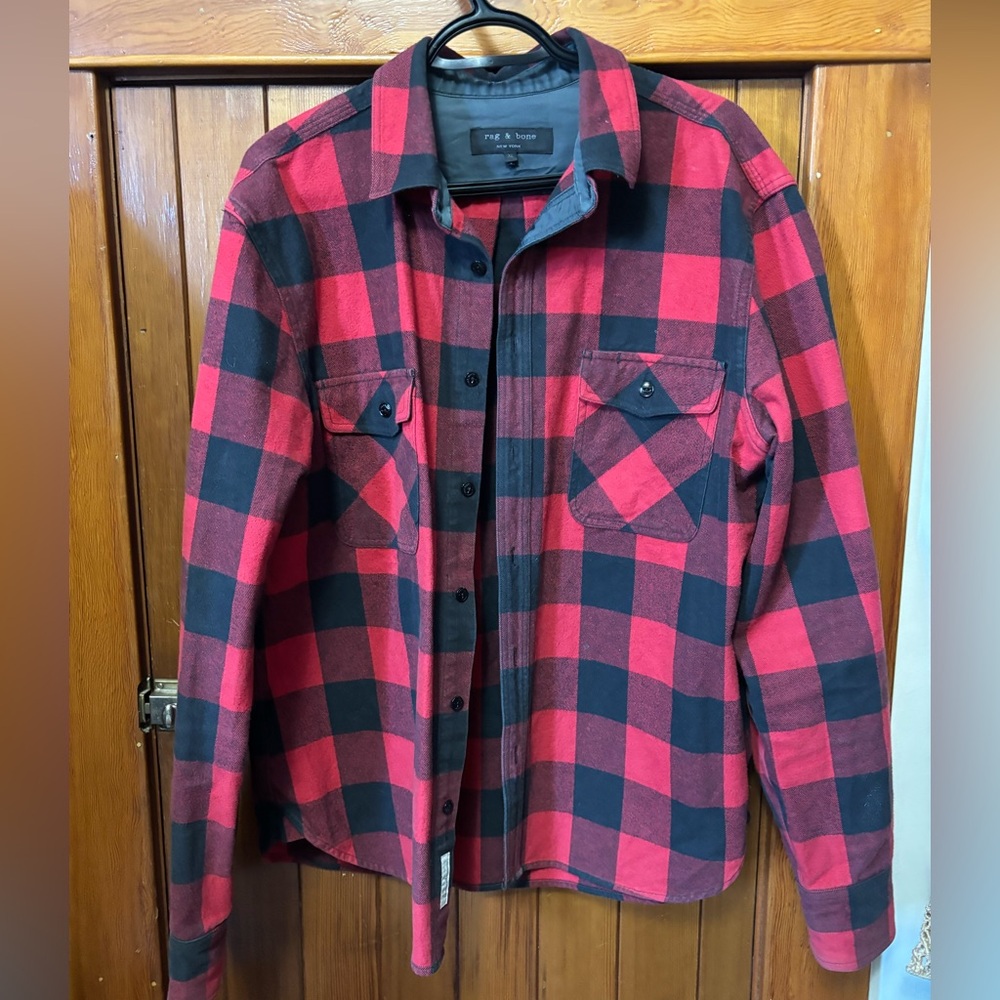 Rag & Bone Red and Black Principle Plaid Shirt Jacket